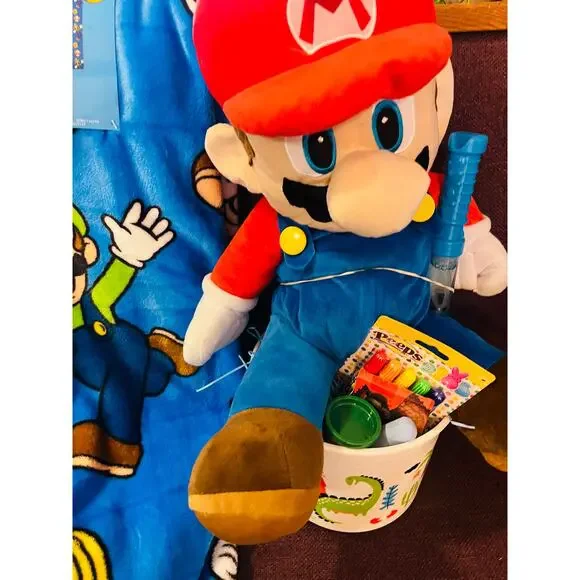 Super Mario Easter bundle 18 in Mario plush 50by70 throw no hanger,peep markers